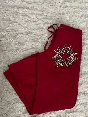 Y2K Twisted Heart Red Bling Wide Leg Sweatpants